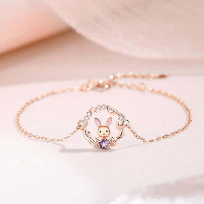 Cute Wreath Bunny Rose Gold Bracelet Necklace