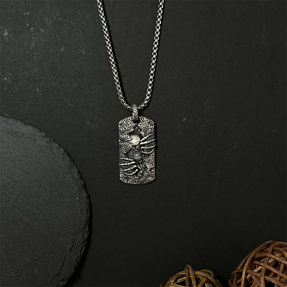 Men's Shield Skull Pattern Sterling Silver Hip Hop Pendants Necklace