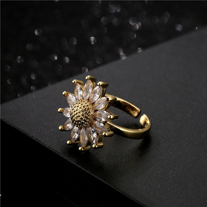 Sunflower Shape Full Stones Ring