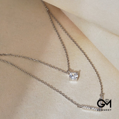 S925 Pure Silver Zircon V-shaped Double Necklace