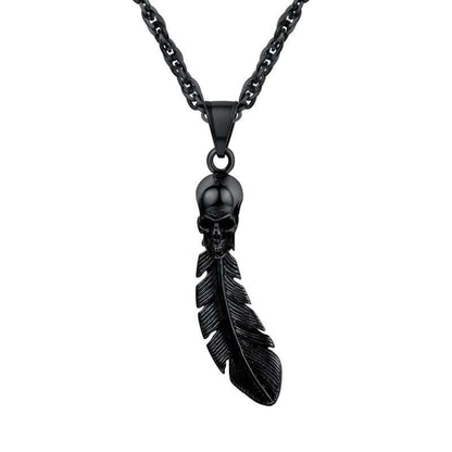 Punk Biker Skull Feather Necklace