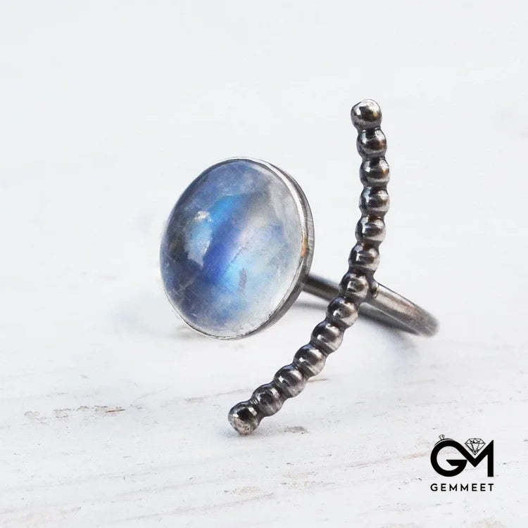 Moonstone Oval Stone Adjustable Ring