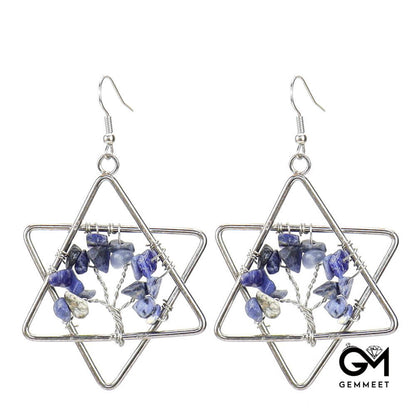 Hexagram Crystal Tree of Life Earrings