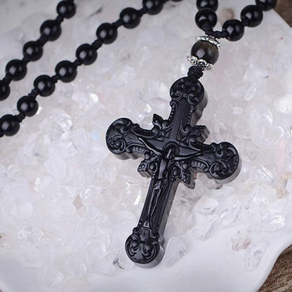 Obsidian Cross Symbol Necklace