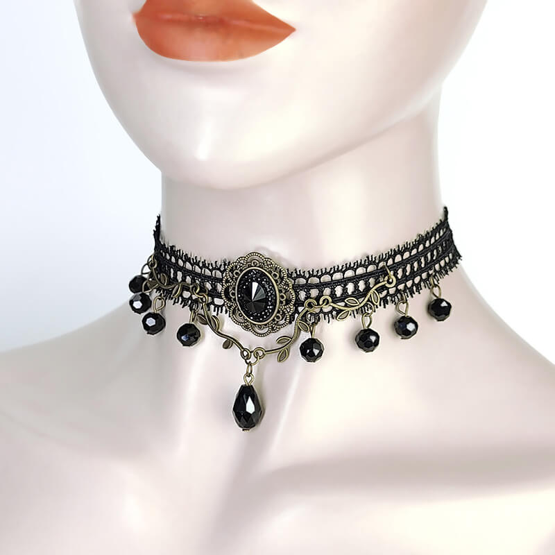 Halloween Atmospheric Retro Black Synthetic Cubic Zirconia Necklace Gothic Punk Jewelry