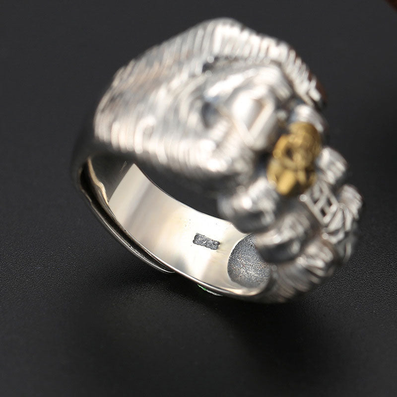 Retro Faust Hippop Gold Skull Ring