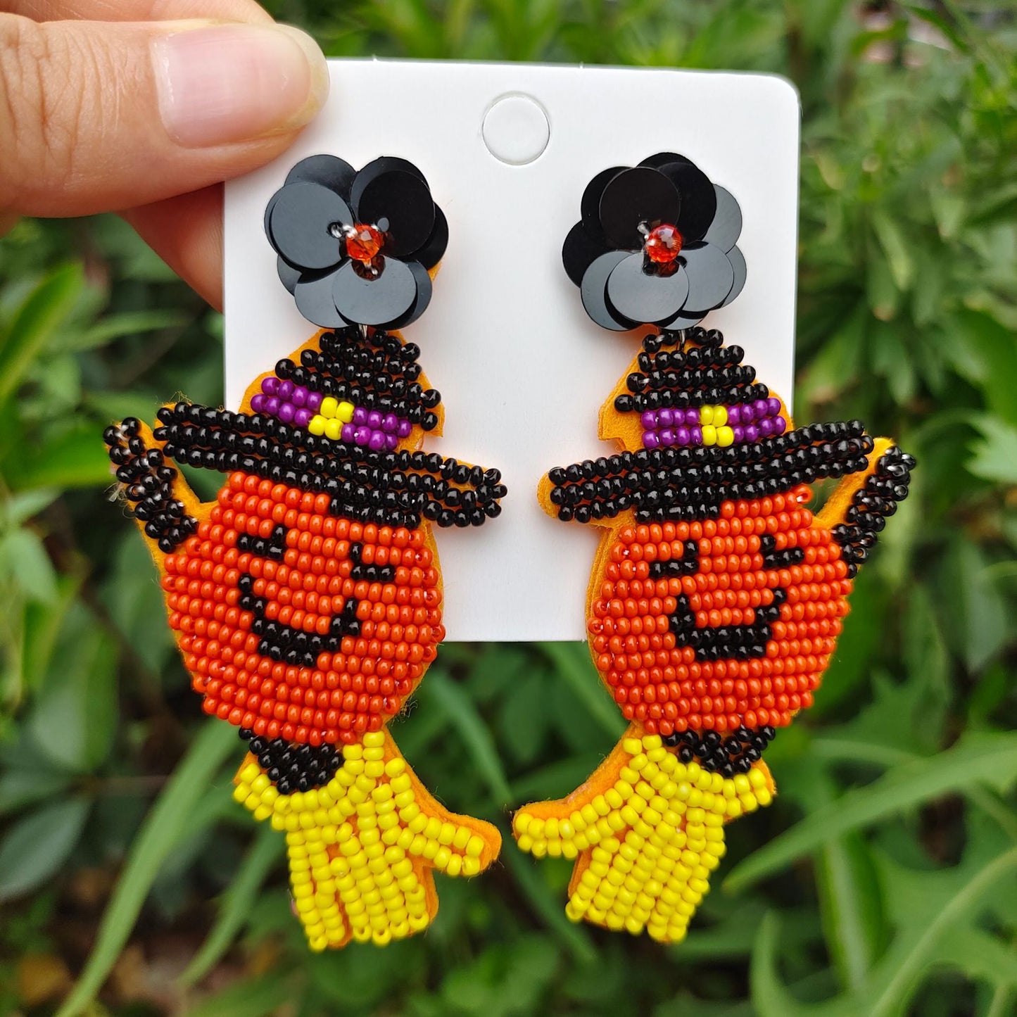 Halloween Funny Pumpkin Witch Earrings Riding A Broom