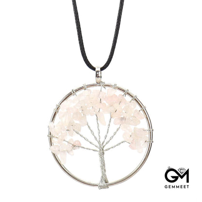 Simple Crystal  Wrapped Silk Tree of Life Necklace