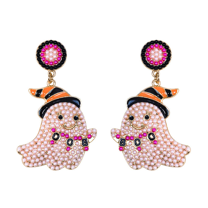 Halloween Cute and Funny Little Ghost Rice Bead Alloy Earrings