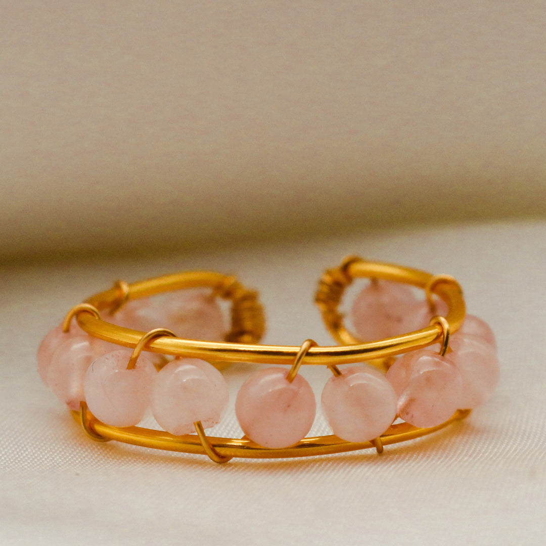 Natural Freshwater Pearl Strawberry Crystal Ring