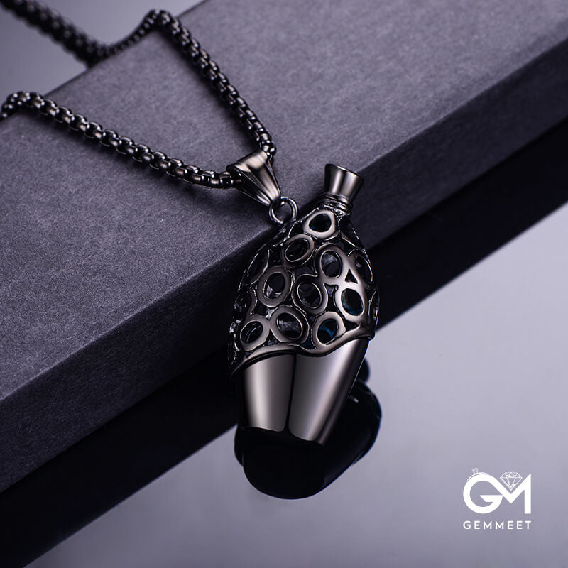 Titanium Steel Carved Vase Necklace