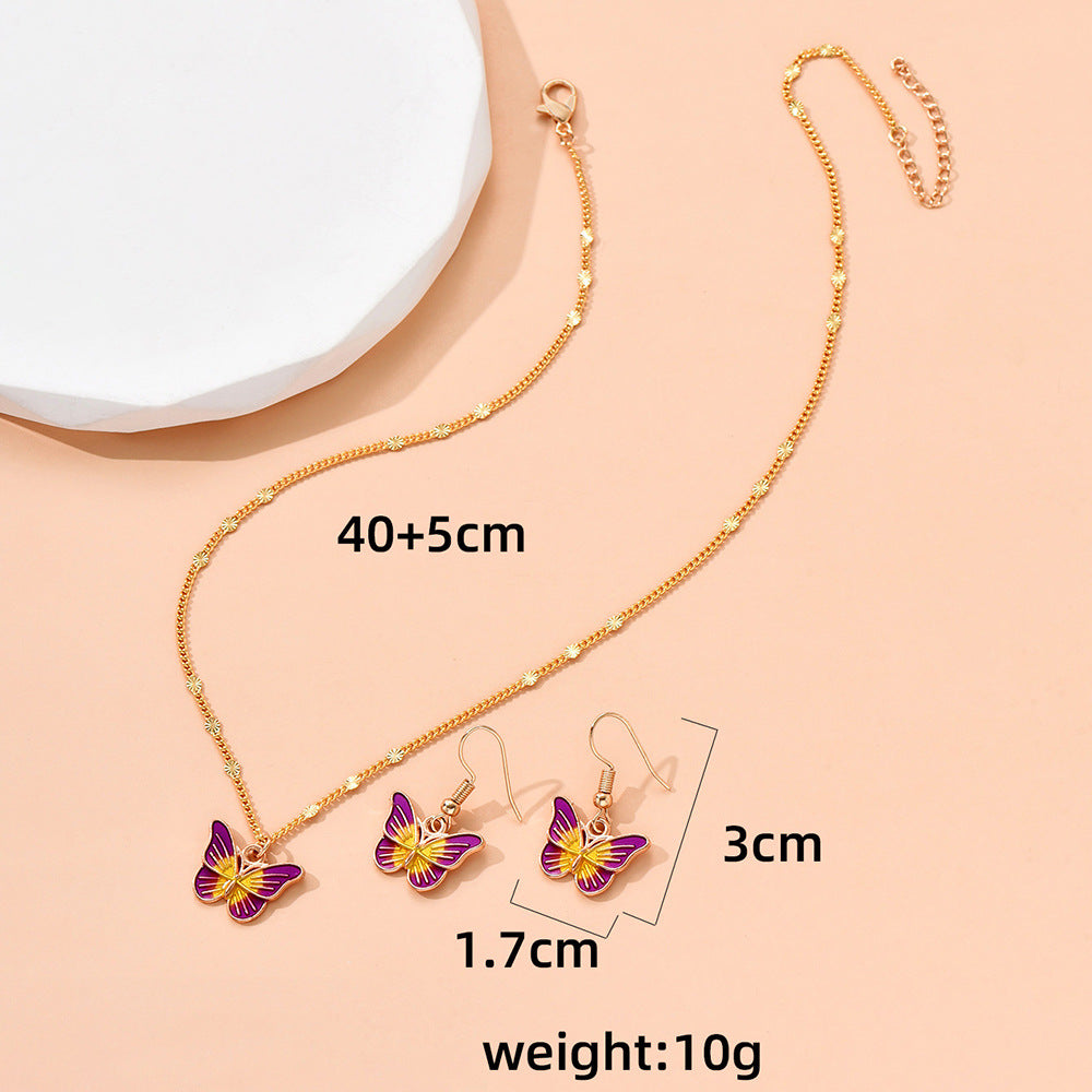 Purple Butterfly Necklace Earrings Set