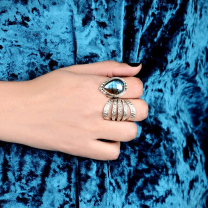 Preorder: Drip Shape Teardrop Labradorite Ring