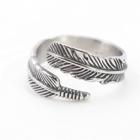 Vintage Feather Simple Stainless Steel Ring