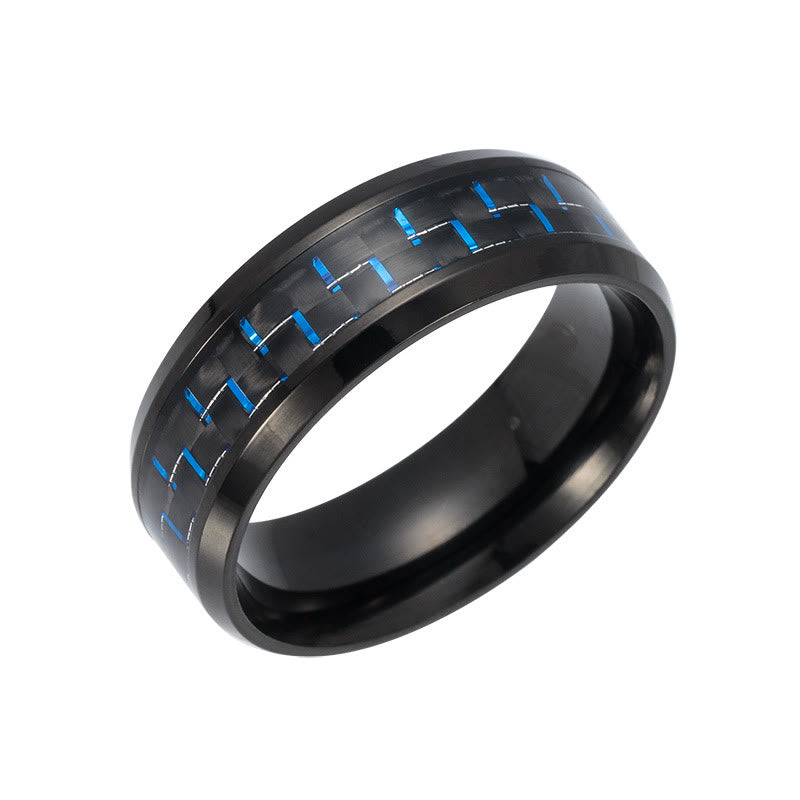 Carbon Fiber Black Titanium Beveled Edges Couple Ring