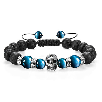 Halloween Volcanic Stone Skull Bracelet Hand Woven Adjustable Beaded Bracelet