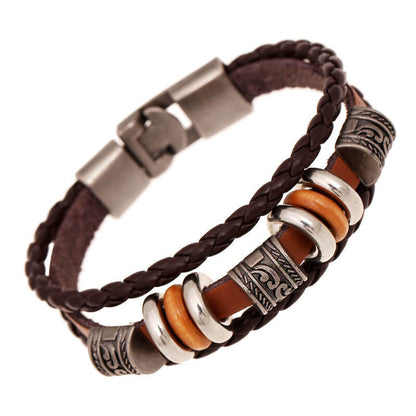 Simple Hand Beaded Layered Leather Bracelet