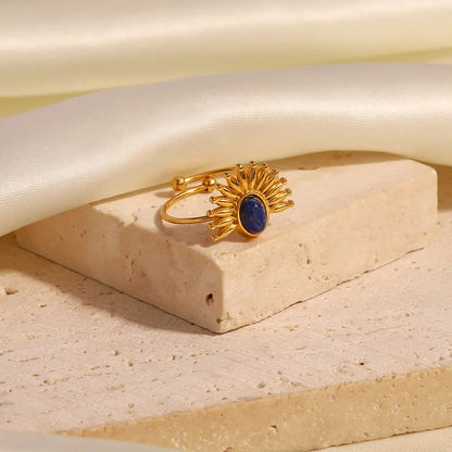 Lapis Lazuli 18k Gold Plated Stainless Steel Ring