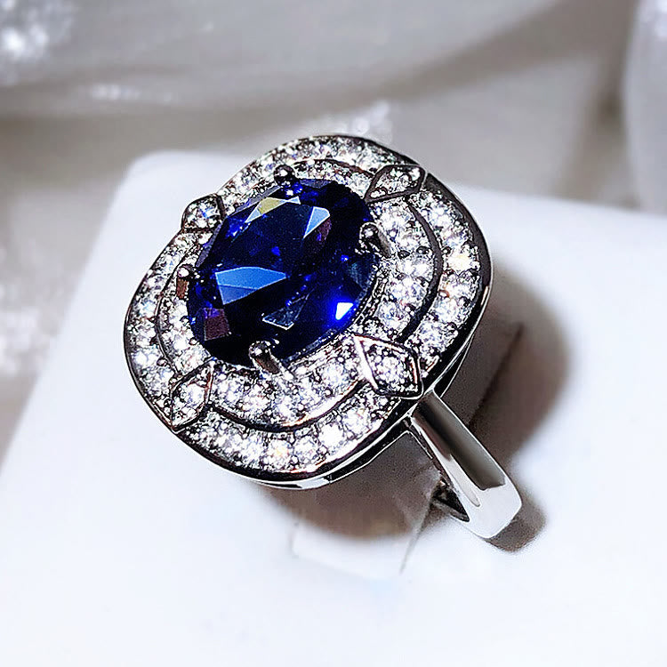 Luxury Wedding Sparkling Royal Blue Zircon Rings