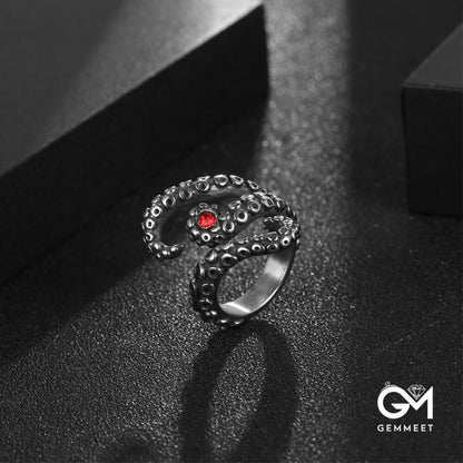 Stainless Steel Red Zircon Octopus Beard Ring