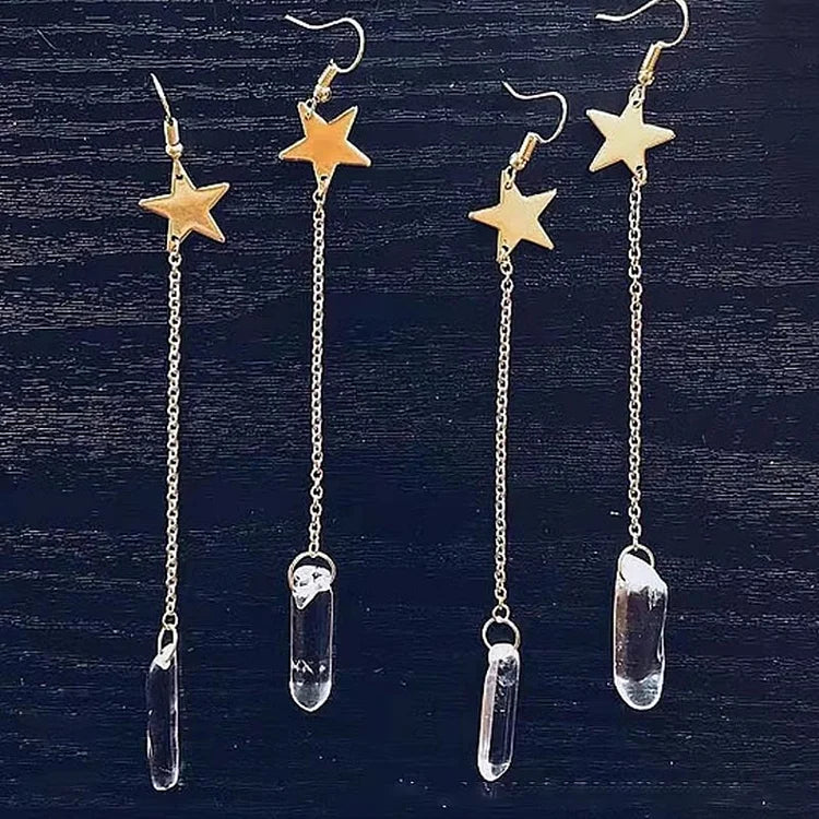 Natural Crystal Moon Star Mushroom Accessory Earrings