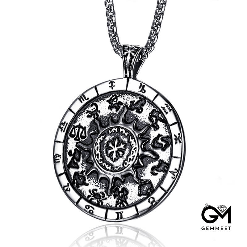 Vintage Stainless Steel Compass Pendant Necklace