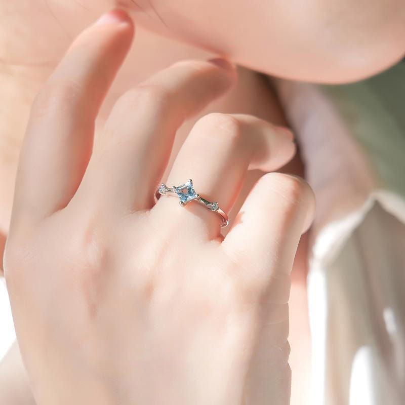 Inlaid Aquamarine Square Ring