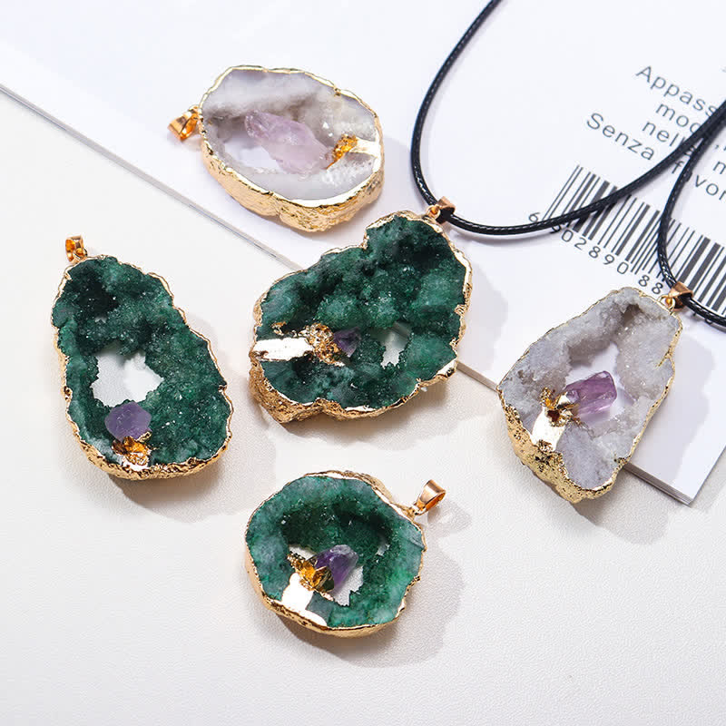 Natural Crystal Geode Rock Necklace