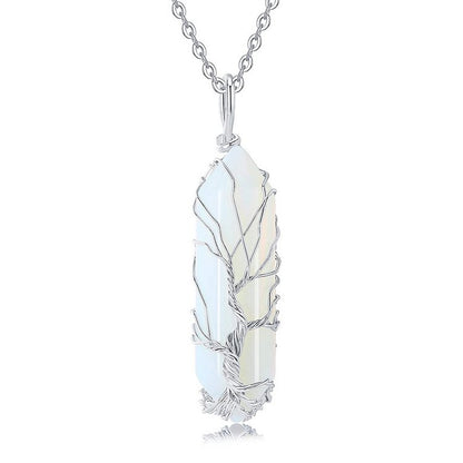 Crystal With Tree Of Life Gemstone Necklace