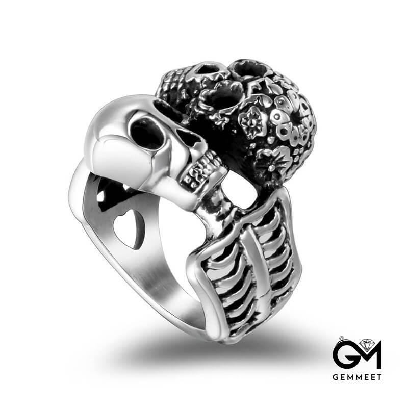 Titanium Steel Skull Double Head Symbiosis Ring