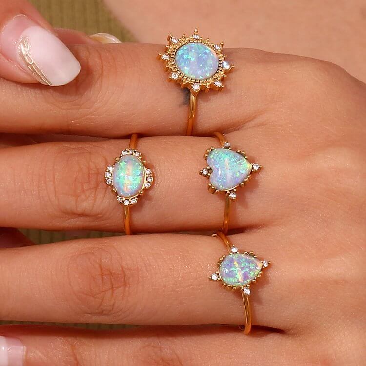 Opal Sun Heart Adjustable Ring