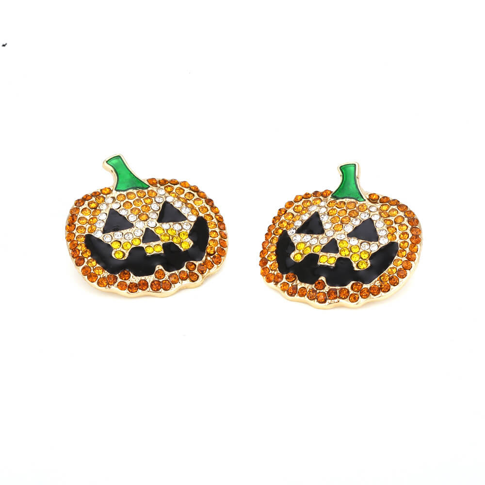 Halloween Stud Earrings Retro Funny Alloy Drip Oil Inlaid Zircon Pumpkin Earrings