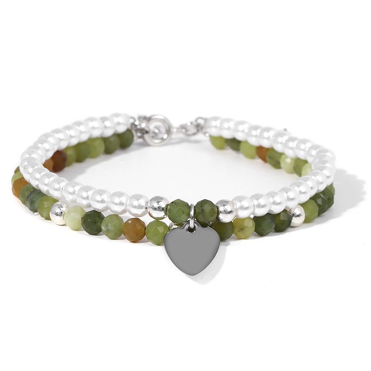 Faceted Stone Pearl Heart Charm Double Layer Bracelet