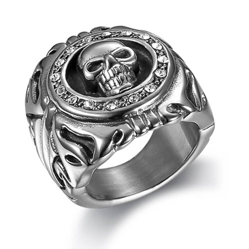 Men's Skull White Zircon Titanium Steel Ring