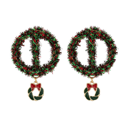 Christmas Earrings Personality Handwoven Glitter Wreath Earrings