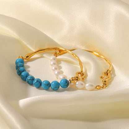 Wind Blue Stone Natural Pearl Bracelet