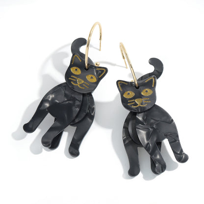 Halloween Party Funny Resin Black Cat Earrings