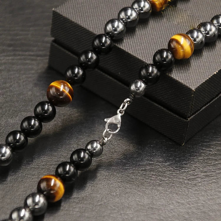 Healing Crystal Obsidian Tiger Eye Hematite Beads Necklace