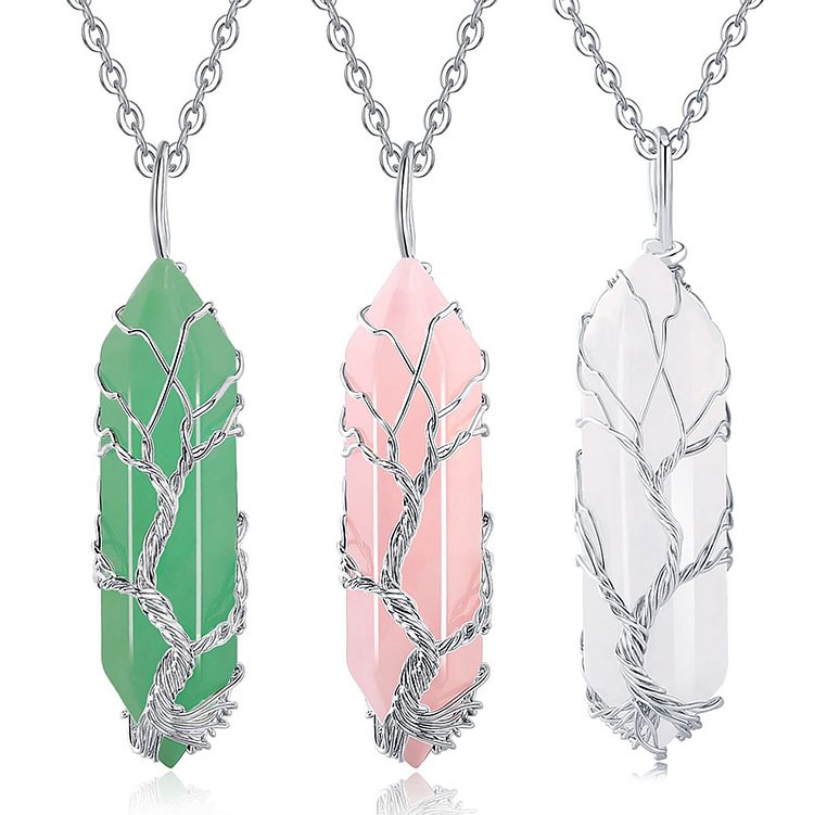 Crystal With Tree Of Life Gemstone Necklace