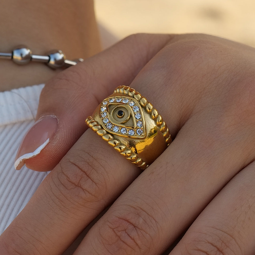 Gold Plated Black Zircon Devil's Eye Ring