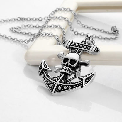 Pirate Skull Ships Anchor Pendant Necklace