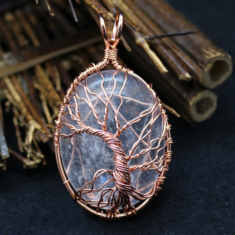 Oval Tiger Eye Tree Of Life Gemstone Necklace