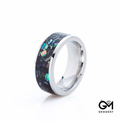 Crushed Opal Abalone Tungsten Carbide Ring