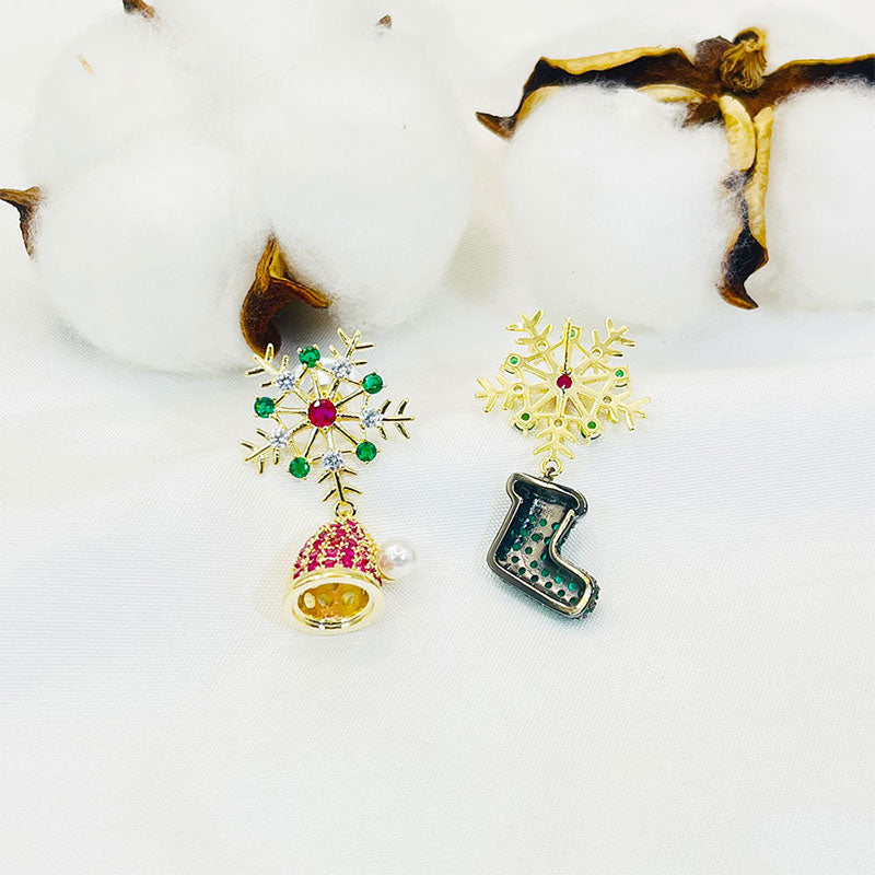 Christmas Gift  S925 Silver Needle Snowflake Boots Hat Colorful Zircon Earrings