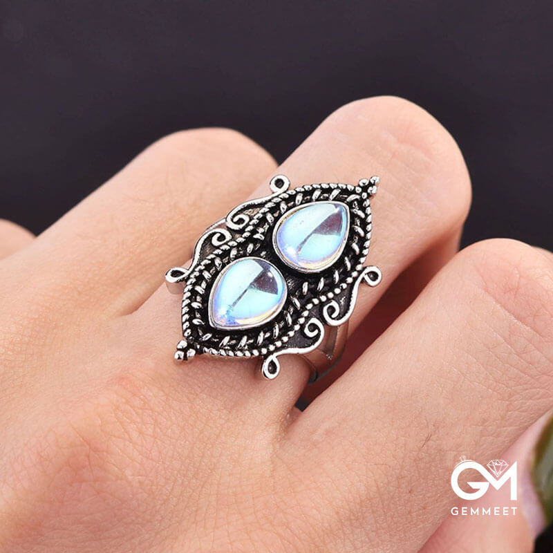 Water Drop Pear shaped Moonstone Ring