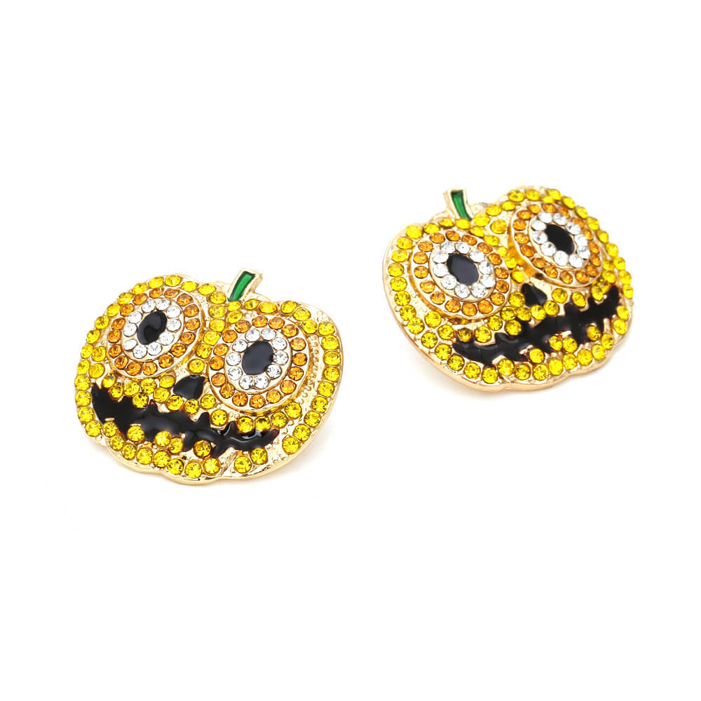 Halloween Exaggerated Personality Earrings Alloy Drop Oil Full Inlaid Zircon Pumpkin Earrings Retro Earrings