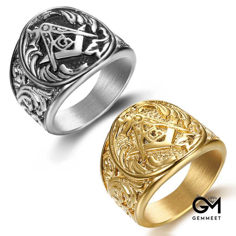 Stainless Steel AG Masonic Engraved Ring