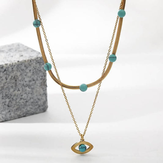 Turquoise Evil Eye Stainless Steel 18K Necklace