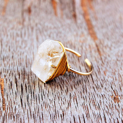 Handmade Natural Stone Crystal Wire Wrap Ring