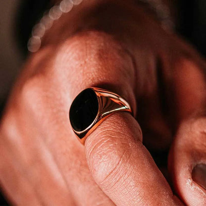 Vintage Styled Black Obsidian Signet Ring